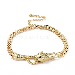 Bracelet à maillons léopard en zircone cubique chaînes gourmettes en laiton pour femmes, véritable 18k plaqué or, 6-7/8 pouce (17.5 cm), léopard: 24x10x7mm
