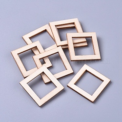 Anelli di collegamento in legno di pioppo, quadrato, bianco floreale, 30x30x2.5 mm, diametro interno: 20x20 mm