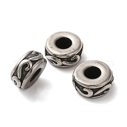 Perles européennes en 304 acier inoxydable, Perles avec un grand trou   , rondelle, argent antique, 11.5x5mm, Trou: 4.5mm