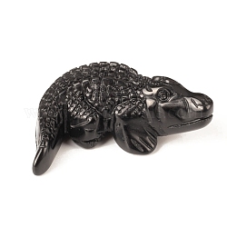 Natural Obsidian Display Decorations, Reiki Energy Stone Figurine, Crocodile, 51x37x17.5mm