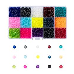 15 farbige transparente Glasperlen, für die Herstellung von Perlenschmuck, matt, Runde, Mischfarbe, 4 mm, Bohrung: 1.3~1.6 mm, über 200pcs / Farbe, 15 Farben, 3000 Stück / Karton