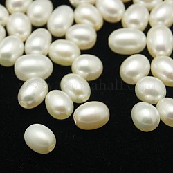 Culture des perles perles d'eau douce naturelles, demi trou foré, AA grade, riz, blanc, 7~8x5.5~6mm, Trou: 0.8mm