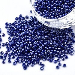 12/0 tschechische Saatperlen aus undurchsichtigem Glas, glänzendes, Runde, dunkelblau, 2x1 mm, Bohrung: 0.7 mm, ca. 500 g / Beutel