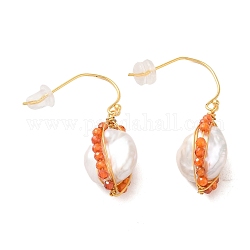 Boucles d'oreilles pendantes en argent sterling, avec perle naturelle, verre, bijoux pour femmes, véritable 18k plaqué or, 30x10.5mm
