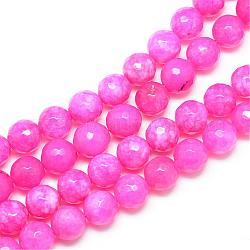 Natürliche weiße Jade Perlenstränge, gefärbt, facettiert, Runde, tief rosa, 8~9 mm, Bohrung: 1 mm, ca. 46 Stk. / Strang, 14.76~14.96 Zoll (37.5~38 cm)