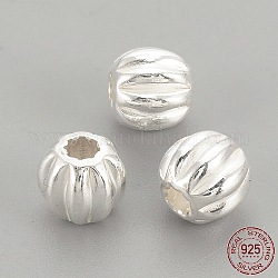 925 perles ondulées en argent sterling, ronde, couleur d'argent, 3x2.5mm, Trou: 1mm