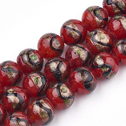 Perles vernissées de sable d'or manuelles , ronde, rouge, 12~12.5x11~12mm, Trou: 1.5~2mm
