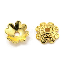 Rack Plating Brass Bead Cap, Long-Lasting Plated, Lead Free & Cadmium Free, Flower, Multi-Petal, Real 18K Gold Plated, 11x3mm, Hole: 2mm