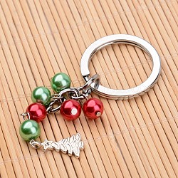 Glasperle Perle Schlüsselbund, mit Legierungszubehör für Weihnachten, Farbig, 100 mm