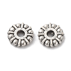 Perles en alliage de style tibétain, sans cadmium et sans plomb, plat rond, argent antique, 9x2mm, Trou: 2.5mm, environ 1428 pcs/1000 g