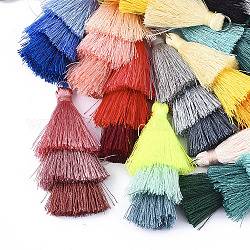 Polyester Tassel Big Pendant Decorations, with Iron Findings, Platinum, Mixed Color, 55~63x18~25mm, Hole: 6mm