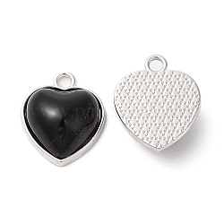 Pendente in lega, ciondoli a forma di cuore in resina, platino, nero, 16.5x14x6.5mm, Foro: 2 mm