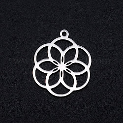 201 Stainless Steel Filigree Charms, Seed of Life/Sacred Geometry, Stainless Steel Color, 22.5x18.5x1mm, Hole: 1.5mm