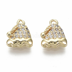 Brass Micro Pave Clear Cubic Zirconia Charms, Nickel Free, Christmas Hat, Real 18K Gold Plated, 9.5x8x2.5mm, Hole: 1mm