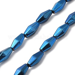 Fili di perline di ematite magnetica sintetica galvanica, sfaccettato, rombo, blu placcato, 12~12.5x5.5~6mm, Foro: 1.2 mm, circa 31~33pcs/filo, 16.54~16.93'' (42~43 cm)
