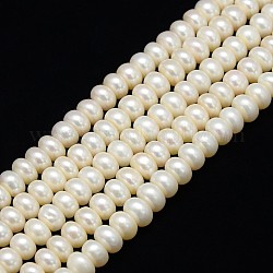 Grade a brins de perles de culture d'eau douce naturelles, polie, rondelle, blanc crème, 8~9mm, Trou: 0.8mm, Environ 67 pcs/chapelet, 13.77 pouce ~ 14.17 pouces