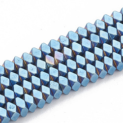 Electrochapa no-granos de hematites sintético -magnéticos hebras, facetados, cuadrado, azul chapado, 3x3x2mm, agujero: 1 mm, aproximamente 200 pcs / cadena, 15.7 pulgada