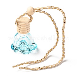 Rose-shaped Refillable Empty Perfume Bottles Pendant, with Plastic Stopper, Beech Wood Dust Plug and Polyester Cord, Aromatherapy Bottle Car Hanging Decor, Cyan, 24.5cm, Capacity: 6~15ml(0.20fl. oz)