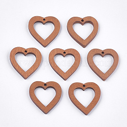Pendentifs en bois de peuplier peint, cœur, chocolat, 25x23x3mm, Trou: 1.5mm