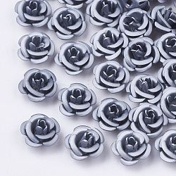 Perles en aluminium, mat, Plaqué longue durée, Flower 5 pétales, bleu acier clair, 6~6.5x4mm, Trou: 0.8mm