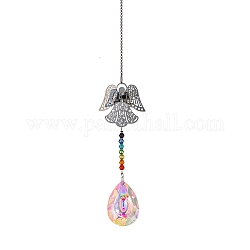 Glass Teardrop Sun Catcher Hanging Prism Ornaments with Iron Angel, for Home, Garden, Ceiling Chandelier Decoration, 400mm