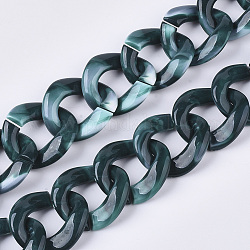 Handmade Acrylic Curb Chains, Imitation Gemstone Style, Two Tone Color, Sea Green, Link: 32.5x29.5x4.5mm, about 39.37 inch(1m)/strand