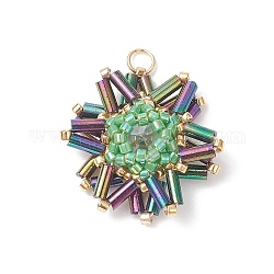 Pendentifs en perles de rocaille faites à la main, fleur, vert clair, 24x22x6mm, Trou: 3mm