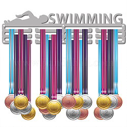 Mode Eisen Medaillenaufhänger Halter Display Wandregal, mit Schrauben, Wort schwimmen, Spielermuster, 107x400 mm