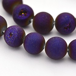 Electroplate ágata natural, abalorios redondos hebras, teñido, púrpura chapado, 10mm, agujero: 1 mm, aproximamente 37 pcs / cadena, 14.9 pulgada