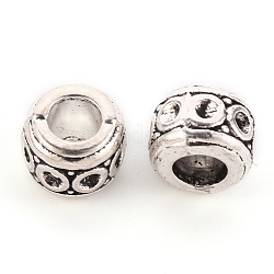 In lega di stile tibetano impostazioni di strass perline europeo, perline con foro grande,  cadmio& piombo libero, rondelle, argento antico, adatto per strass da 1.5 mm, 9.5x7.5mm, Foro: 5 mm, circa 480pcs/1000g