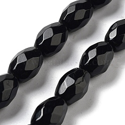 Brins de perles d'onyx noir naturel (teints et chauffés), riz facettes, 12.5x8mm, Trou: 1.2mm, Environ 16 pcs/chapelet, 7.68'' (19.5 cm)