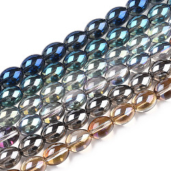 Прозрачные стеклянные бусины гальваническим пряди, овальные, разноцветные, 15.5x12.5 мм, отверстие : 1.6 мм, около 50~52 шт / нитка, 31.10 дюйм ~ 31.89 дюйма (79~81 см)