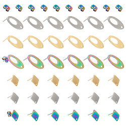MAYJOYDIY 36pcs 3 Colors 304 Stainless Steel Oval Rhombus Earring Posts Stud Earring Findings and Earring Backs Golden/Stainless Steel/Rainbow Color for Jewelry Earring Making