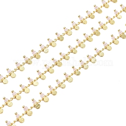 3.28 pieds de chaînes de perles de verre à facettes faites à la main, soudé, avec les accessoires en laiton, or, Plaqué longue durée, rose brumeuse, 7~7.5x3x2~2.5mm