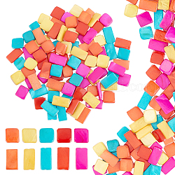 100Pcs 10 Style Spray Painted Freshwater Shell Beads, Rhombus & Rectangle, Mixed Color, 10pcs/style