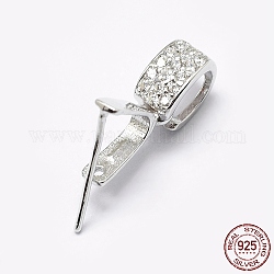 Rhodium Plated 925 Sterling Silver Micro Pave Cubic Zirconia Pendant Bails, Ice Pick & Pinch Bails, Platinum, 13mm, Hole: 2x6mm, pin: 0.6mm