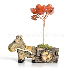 Resin Display Decorations, Reiki Energy Stone Feng Shui Ornament, with Natural Agate Tree and Copper Wire, Donkey, 59x64mm