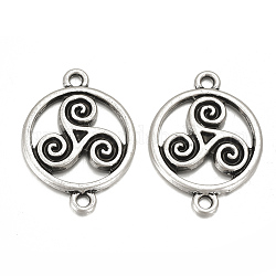 Tibetan Style Alloy Links connectors, Matte Style, Flat Round, Cadmium Free & Nickel Free & Lead Free, Thailand Sterling Silver Plated, 28x20.5x2.5mm, Hole: 2mm