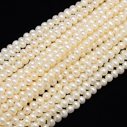 Hebras de perlas de agua dulce cultivadas naturales, patata, blanco cremoso, 5~6mm, agujero: 0.8 mm, aproximamente 63~64 pcs / cadena, 13.39 pulgada (34 cm)