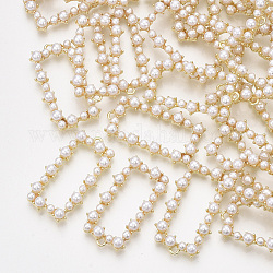 Colgantes de perlas de imitación de plástico abs, fornituras de aleación, Rectángulo, la luz de oro, 38x21x6mm, agujero: 1.8 mm