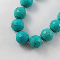 Perles de pierres gemmes, chapelets de perles synthétiques turquoises, facette, ronde, turquoise foncé, 14mm, Trou: 1.5mm, Environ 28 pcs/chapelet