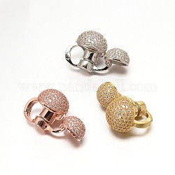 Brass Micro Pave Grade AAA Cubic Zirconia Magnetic Clasps, Mushroom, Cadmium Free & Nickel Free & Lead Free, Mixed Color, 26x14x18mm, Hole: 1mm