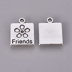 Tibetan Style Alloy Pendants, Cadmium Free & Nickel Free & Lead Free, Rectangle with Friends, Antique Silver, 17.5x14x1.5mm, Hole: 2mm