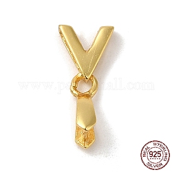 925 Sterling Silver Ice Pick Pinch Bails, with S925 Stamp, Letter V, Real 18K Gold Plated, 15x6.5mm, Hole: 6x1.5mm, Pin: 0.8mm