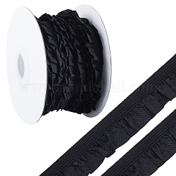 10ヤードのフラットチンロンゴムコードトリム  ジュエリー作成用のプリーツトリミング弾性コード  服飾材料  ブラック  5/8インチ（15mm）
