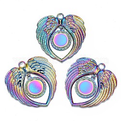 Rainbow Color Alloy Pendant Cabochon Settings, Cadmium Free & Nickel Free & Lead Free, Wing, Tray: 20mm, 69x65.5x3mm, Hole: 6.5mm