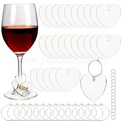 Sunnyclue Bausätze zum Selbermachen von Weinglasanhängern mit Herzen, einschließlich transparenter Acryl-Scheiben-Anhänger, Messing Weinglas Charm Ringe, Platin Farbe