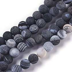 Natural Weathered Agate Beads Strands, Dyed & Heated, Round, Dark Gray, 8mm, Hole: 1.2mm, about 48pcs/strand, 14.37 inch