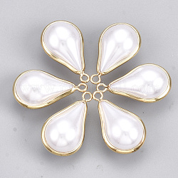 Ciondoli di perle imitazione plastica abs, con accessori di ottone, lacrima, vero placcato oro 18k, bianco crema, 12.5x7x5.5mm, Foro: 1.2 mm