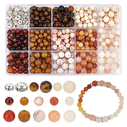 Nbeads perline fai da te creazione di gioielli kit di ricerca, comprese pietre preziose miste naturali rotonde e perline distanziali in strass in ottone, 6~8x3~8mm, Foro: 1~2 mm, 480pcs/scatola